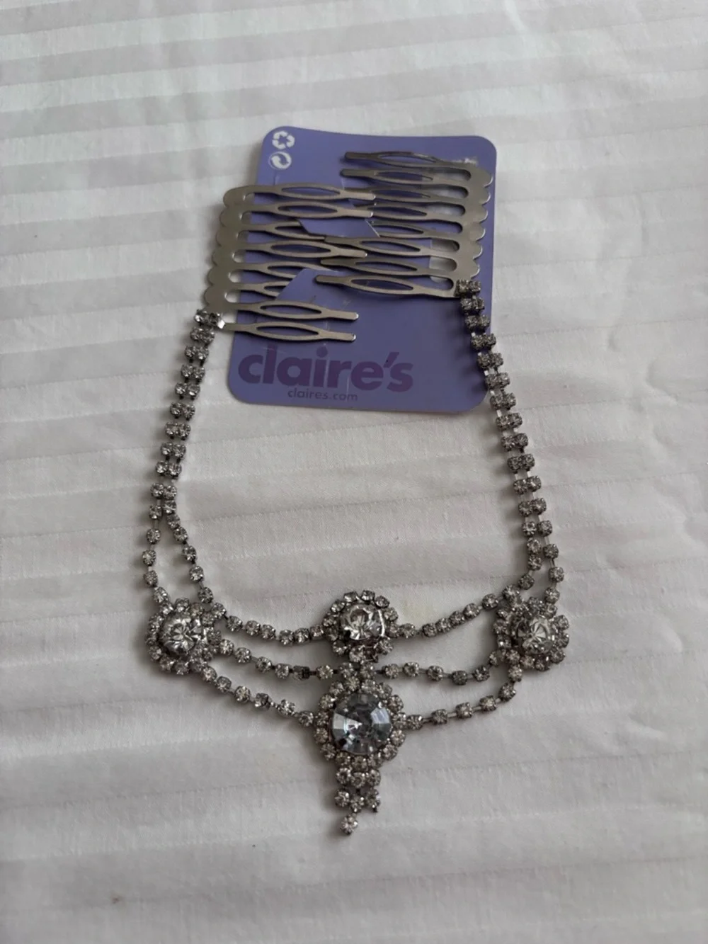 Claire's Silver Rhinestone Layered Hair Chain - Picture 1 of 2